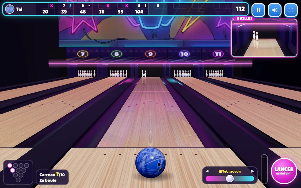 La feuille de marque de Bowling Strike : strikes (X), spare (/) et cumul carreau par carreau