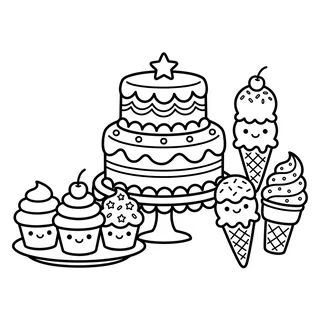 Coloriage gâteaux et glaces à imprimer